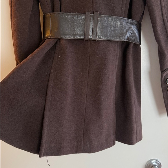 Arte Pelle Collection VTG Brown Wool Leather Trim Belted Pea Coat Women Size:P/S - Picture 11 of 12